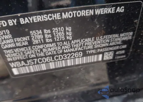 2020 BMW M550I xDrive из США, поврежденный, VIN WBAJS7C06LCD32269